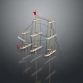 Classic Sailing Ship Model With Multiple Masts Red Flag And Intricate Rigging Details