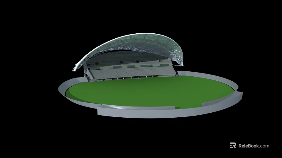 Circular Stadium Structure With Curved Roof And Green Playing Field 3d model 