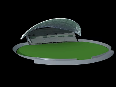 Circular Stadium Structure With Curved Roof And Green Playing Field 3d model