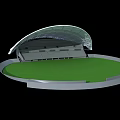 Circular Stadium Structure With Curved Roof And Green Playing Field
