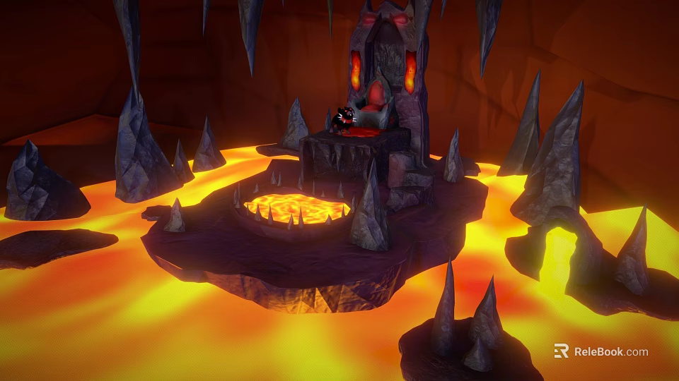 Mystical Lava Cave Environment Featuring Central Rock Platform Spikes And Glowing Magma 3d model 