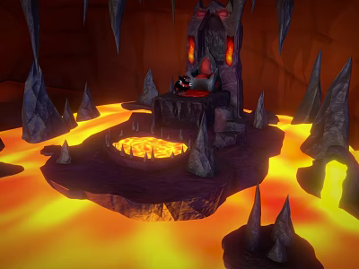Mystical Lava Cave Environment Featuring Central Rock Platform Spikes And Glowing Magma 3d model