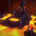 Mystical Lava Cave Environment Featuring Central Rock Platform Spikes And Glowing Magma