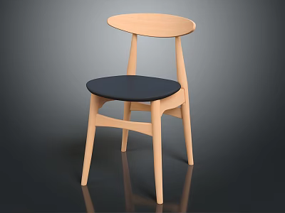 Modern Wooden Dining Chair with Curved Backrest and Black Cushioned Seat 3d model
