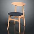 Modern Wooden Dining Chair with Curved Backrest and Black Cushioned Seat