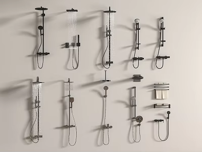 Modern Shower Systems With Various Wall Mounted Designs Handheld Sprayers And Rainfall Heads 3d model