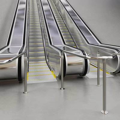 Modern Commercial Escalator Design With Stainless Steel Handrails And Yellow Step Edges 3d model