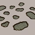 Cartoon Scene With Green Irregular Grasslike Shapes Brown Edges On Gray Background