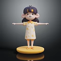 Cute Little Girl Standing on Yellow Base Wearing White Dress With Yellow Stars