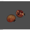 Ripe Whole Pomegranate and Cut Open Half Displaying Juicy Red Seeds