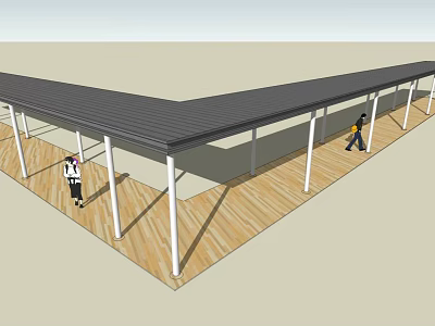 Modern Outdoor Pergola With Black Roof White Columns And Wooden Floor 3d model