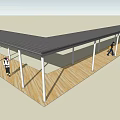Modern Outdoor Pergola With Black Roof White Columns And Wooden Floor