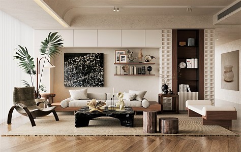 Quiet living room in the ancient sofa combination 3d model