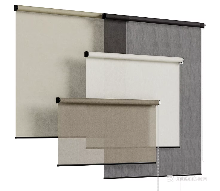 Modern Roller Blinds In Various Neutral Colors For Home Interior Design 3d model