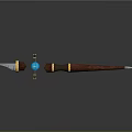 Fantasy Wooden Staff With Blue Gemstone Metal Ring And Sharp Spike