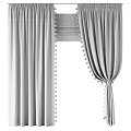 Beige Curtains with Pom Pom Trim and Cloud Pattern Design for Home Decoration