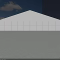 Large White Square Tent Structure With Black Entrances Against Blue Sky 3d model