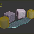Cylindrical and Cubical Shapes with Textured Surfaces and Blue Fabric
