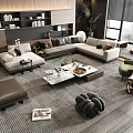 Minotti Sofa Coffee Table Combination Multi-person Corner Sofa Coffee Table Leisure Chair Side Table Corner Table 3d model