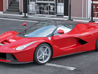 Red Sports Car Parked On Urban Street With Sleek Modern Exterior Design 3d model