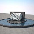 Stylish Feature Wall Design With Metallic Panel Circular Water Pool And Stone Decorations