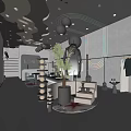 Modern Clothing Store Interior With Stylish Display Racks Potted Palm And Decorative Lighting
