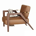 Brown Fabric Accent Chair with Walnut Wood Frame Beige Throw Blanket and Decorative Balls