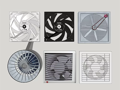 Different Styles of Air Conditioner Vents with Modern Grille and Fan Designs 3d model