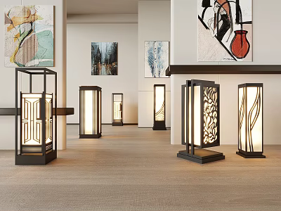 Modern Traditional Lantern Style Outdoor Lighting with Metal Frame and Glass Panel Design 3d model