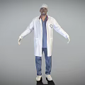 Male Doctor Wearing White Coat Blue Scrubs Stethoscope and Medical Cap