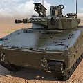 Modern Military Tank With Turret Tracks And Antennas On Dry Arid Ground