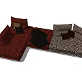Red And Gray Multi Seater Sofa With Patterned Upholstery And Decorative Pillows 3d model