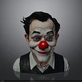 Man With Clown Makeup Featuring Red Nose White Face And Exaggerated Smile