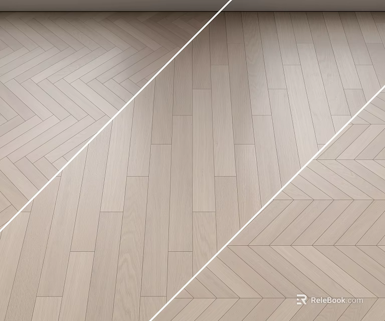Oak Wooden Flooring With Herringbone And Straight Lay Patterns For Home Interior Design 3d model 