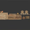 Vintage Daily Life Supplies Including Wooden Boxes Barrels Wicker Baskets Rugs And Clay Pots