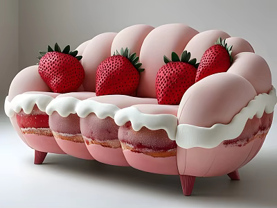 Pink Dessert Inspired Single Chair With Fresh Strawberries And Cream Edges 3d model