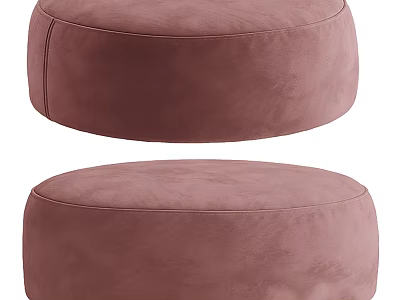 Two Round Pink Upholstered Ottoman Poufs for Living Room Seating 3d model