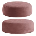 Two Round Pink Upholstered Ottoman Poufs for Living Room Seating