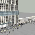 Modern Commercial Complex With Tall Building Low-Rise Structures And Pedestrian Activity Areas