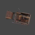 Old Rusty Functional Vehicle With Metal Bucket And Four Small Wheels 3d model