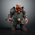 Armored Bearded Dwarf Warrior 3D Fantasy Game Character Holding Axe With Medieval Armor