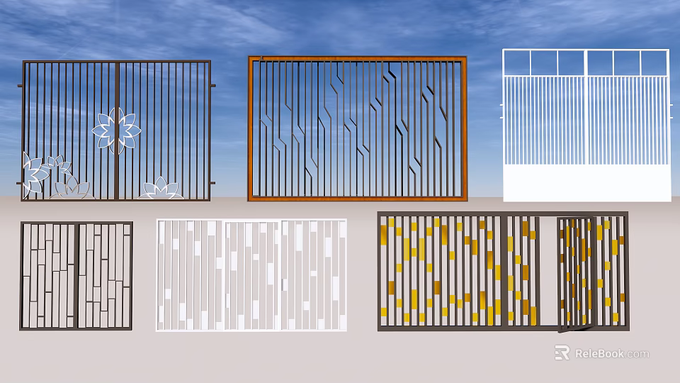 Various Decorative Metal Screens With Different Patterns Colors And Modern Designs 3d model