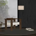 Modern Wooden Accent Chair With Light Cushion Floor Lamp And Side Table On Rug