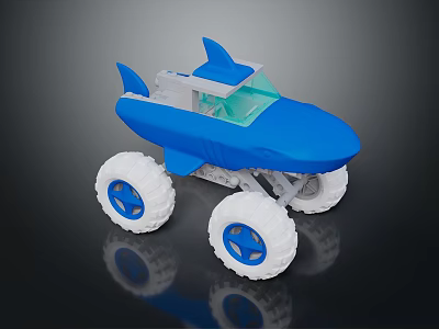 Playful Children's Blue Shark Shaped Toy Car With Big White Wheels 3d model