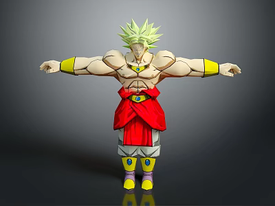 Game And Movie Character Green Haired Muscular Figure With Red Outfit Yellow Accessories 3D Model Design 3d model