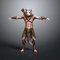 Muscular Man With Rat Head In Warrior Outfit Holding Bow And Standing