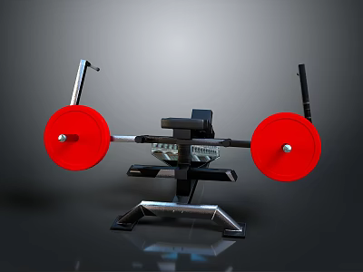Sturdy Household Fitness Equipment With Red Weight Plates And Stable Training Stand 3d model