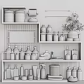 Neat Bathroom Accessories Display On Shelves With Decor 3d model