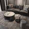 Modern Round Marble Coffee Table Living Room Interior with Sofa Pillows and Side Table 3d model