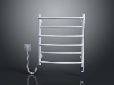 Indoor Bathroom Electric Towel Rail With White Finish And Power Socket Connection 3d model